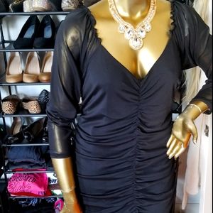 3xl knee length  sheer sleeve gathered dress